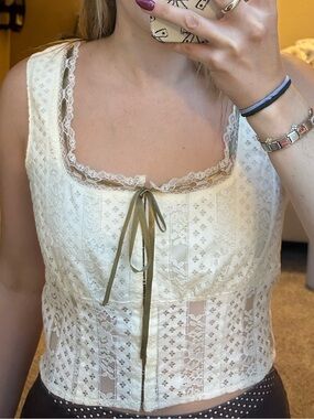Cream Lace Tie-Front Cropped Camisole